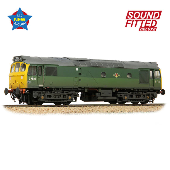 OO Gauge Bachmann 32-342SFX Class 25/2 D7525 BR Two-Tone Green (Full Yell. Ends) Weathered SOUND DELUXE (Copy)