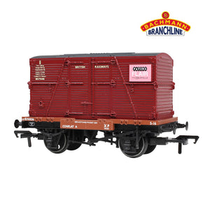 OO Gauge Bachmann 37-2023K Conflat Wagon BR Bauxite (Early) with ‘Patons’ BD Container