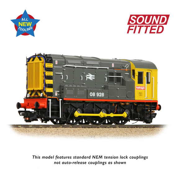 OO Gauge Bachmann 35-906SF Class 08 08928 BR Railfreight (Red Stripe) SOUND FITTED