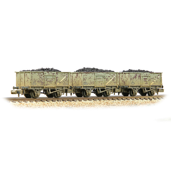 N Gauge Graham Farish 377-235C BR 16T Steel Mineral 3 Wagon Pack with Top Flap Doors BR Grey Weathered with Coal Load