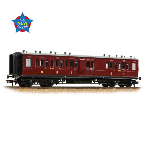 OO Gauge Bachmann 39-883 LNWR 50ft Arc Roof Brake Third Corridor LMS Crimson Lake