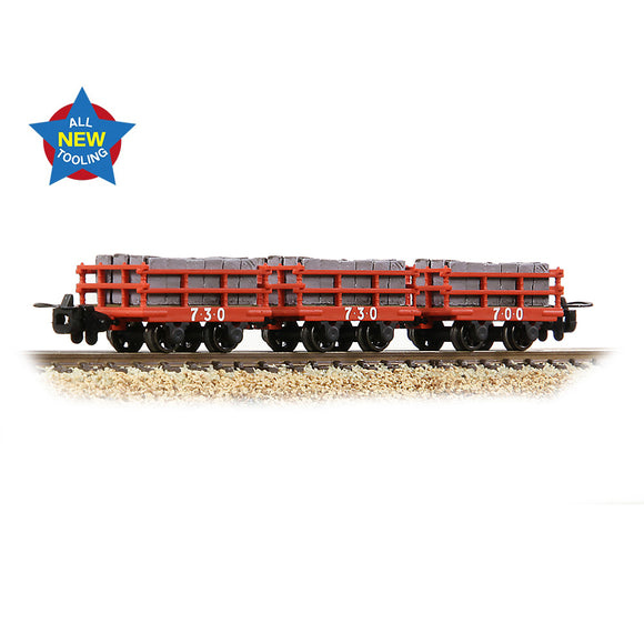 OO9 Gauge Bachmann Narrow Gauge 393-228 Dinorwic Slate Wagons with sides 3-Pack Red with load