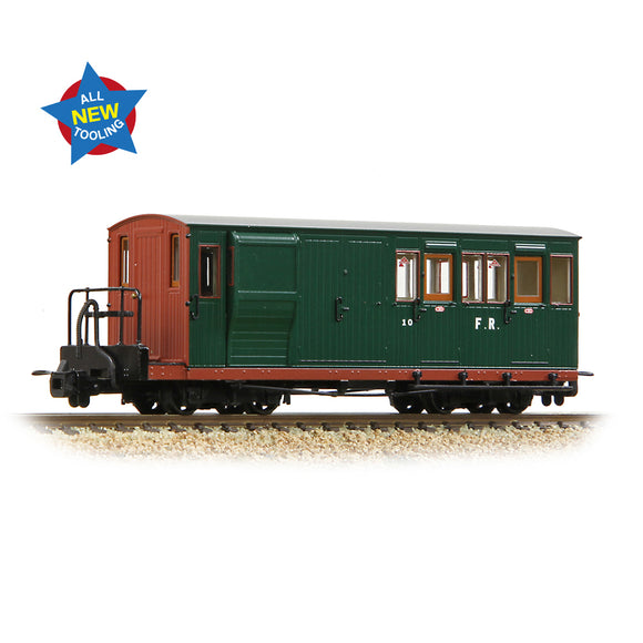 OO9 Gauge Bachmann Narrow Gauge 394-080 Ffestiniog Railway Brake Third No. 10 FR Green with Red Ends