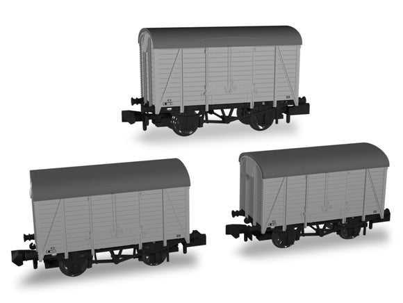 N Gauge Rapido Trains 942016 SECR Wagons Pack 4 – BR Livery 10T Covered Vans