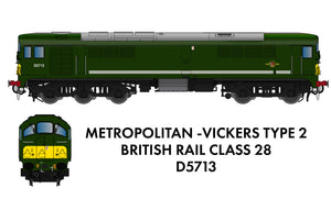 Rapido Trains UK 905503 N Gauge Class 28 D5713 BR Green With Small Yellow Panel - DCC Sound Fitted