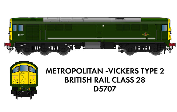 Rapido Trains UK 905504 N Gauge Class 28 D5707 BR Green With Full Yellow Ends - DCC Sound Fitted