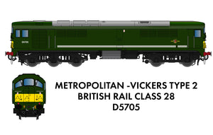 Rapido Trains UK 905505 N Gauge Class 28 D5705 BR Green With Small Yellow Panel (As Preserved) - DCC Sound Fitted