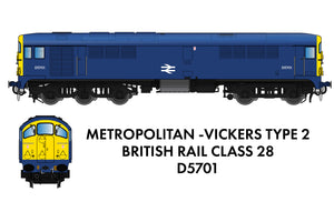 Rapido Trains UK 905506 N Gauge Class 28 D5701 BR Blue With Full Yellow Ends - DCC Sound Fitted
