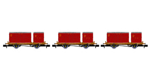 Rapido Trains UK 921016 N Gauge BR ‘Conflat P' Triple Pack A (No.s B932869, B933387, B933059 with crimson containers)