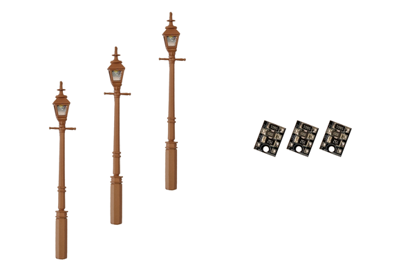 DCC Concepts LML-GSBN Legacy Lighting 4mm Scale Gas Street/Platform Lamps – Brown (3 pack)