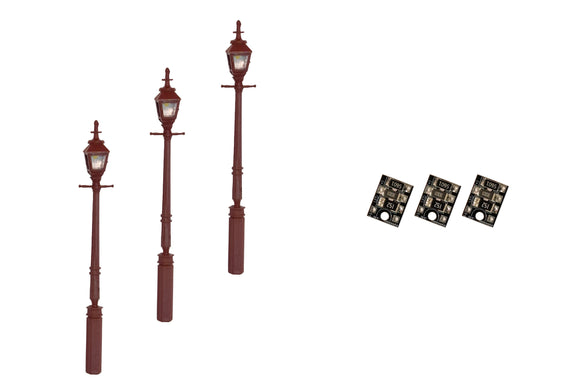 DCC Concepts LML-GSMR Legacy Lighting 4mm Scale Gas Street/Platform Lamps – Maroon (3 pack)