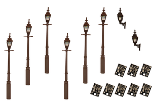 DCC Concepts LML-VPGBK Legacy Lighting 4mm Scale Gas Lamps Value Pack – Black (2x Wall Lamps, 6x Street/Platform Lamps)