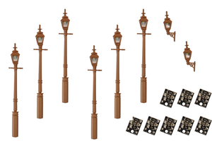 DCC Concepts LML-VPGBN Legacy Lighting 4mm Scale Gas Lamps Value Pack – Brown (2x Wall Lamps, 6x Street/Platform Lamps)