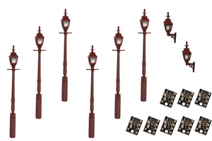 DCC Concepts LML-VPGMR Legacy Lighting 4mm Scale Gas Lamps Value Pack – Maroon (2x Wall Lamps, 6x Street/Platform Lamps)