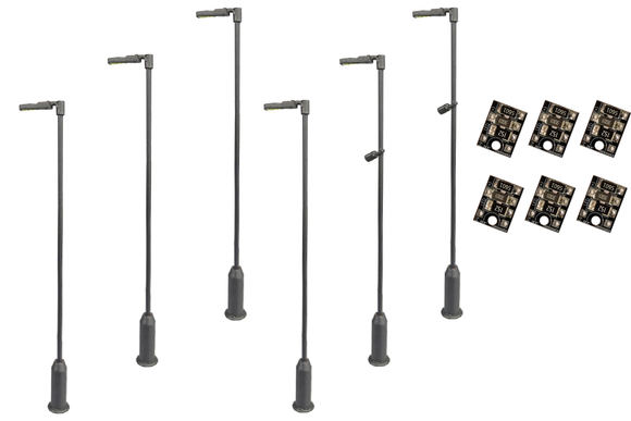 DCC Concepts LML-VPMSL 4mm Scale Modern Post Lamps Value Pack – Grey (6 pack)