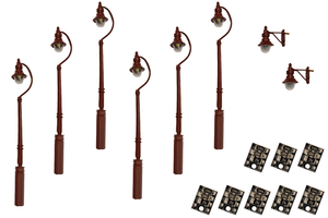 DCC Concepts LML-VPSMR Legacy Lighting 4mm Scale Swan-Neck Lamps Value Pack – Maroon (2x Wall Lamps, 6x Street/Platform Lamps)
